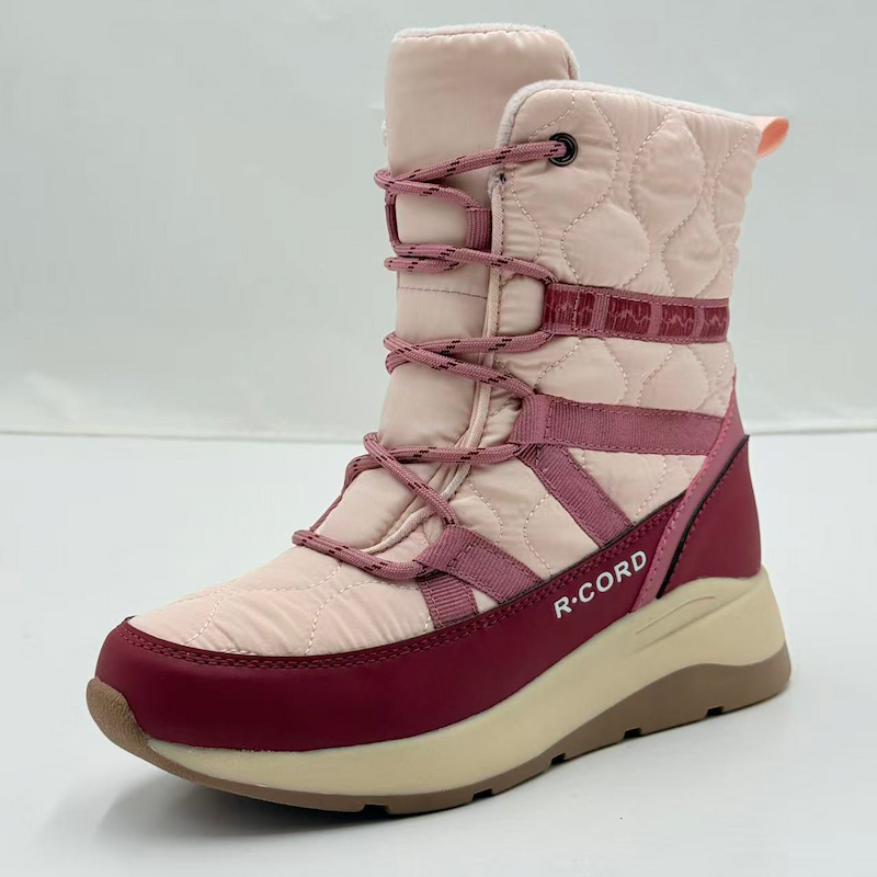 Womens Waterproof Lace-up Rose Pink Snow Boots